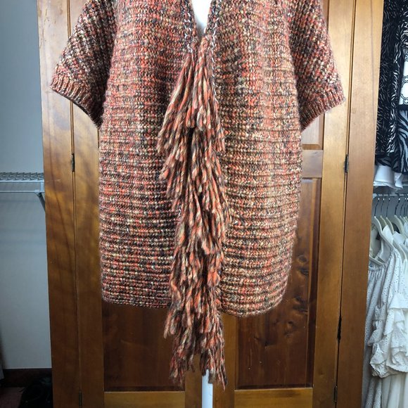Chico's Katrina Boho Wool Blend Fringed Chunky Knit Open Front Cardigan Sweater - Picture 10 of 17